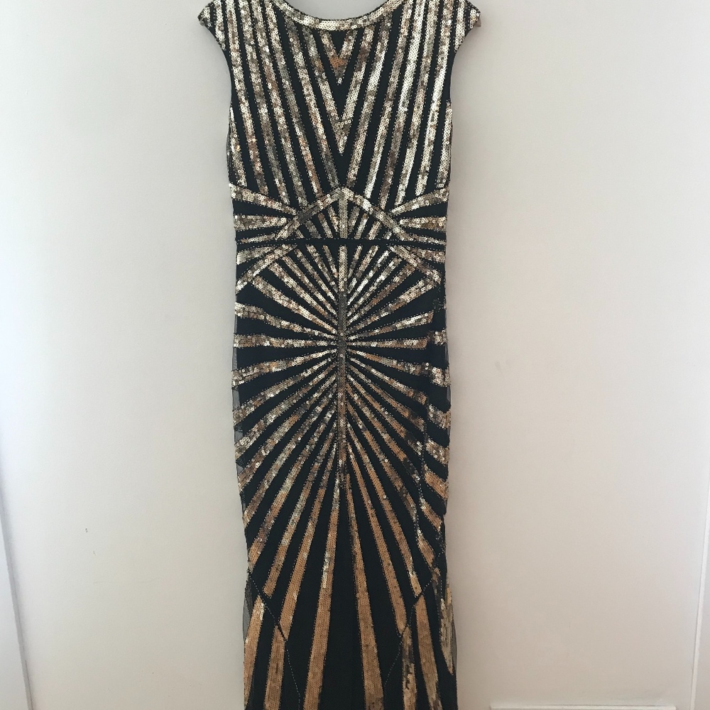 1920's Black and Gold Sequin Dress S formal NWT